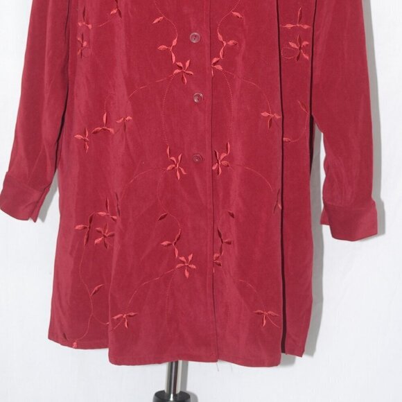 EUC Velvet-feel 2 pc Top & Bottom 18W Burgundy Floral Red Embroidery Tracksuit - Picture 3 of 8
